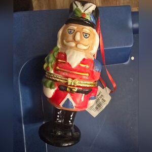 Festive Ceramic Nutcracker Ornament Trinket - Red and Blue